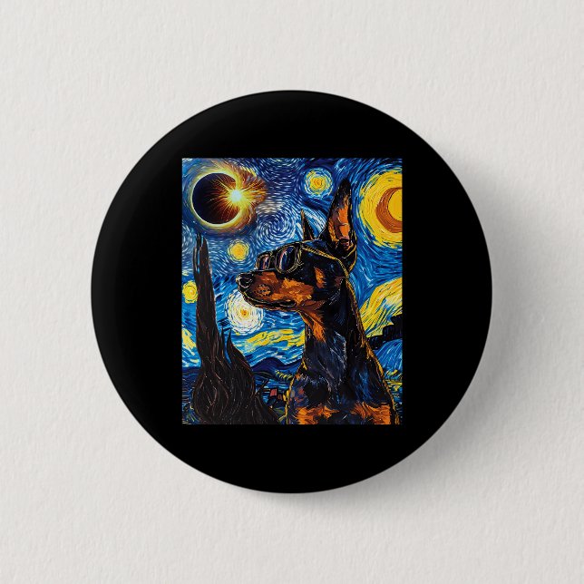 Total Solar Eclipse Doberman Dog  6 Cm Round Badge (Front)