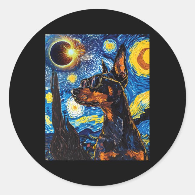 Total Solar Eclipse Doberman Dog  Classic Round Sticker (Front)