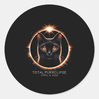 Total Solar Eclipse Fun Purrclipse Cat With Date  Classic Round Sticker