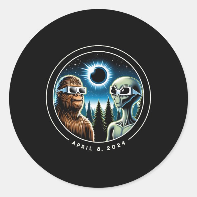 Total Solar Eclipse Funny Bigfoot Alien April Date Classic Round Sticker (Front)