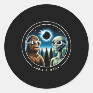 Total Solar Eclipse Funny Bigfoot Alien April Date Classic Round Sticker