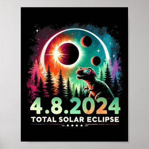 Total Solar Eclipse Funny Dinosaur Wearing Gles Poster