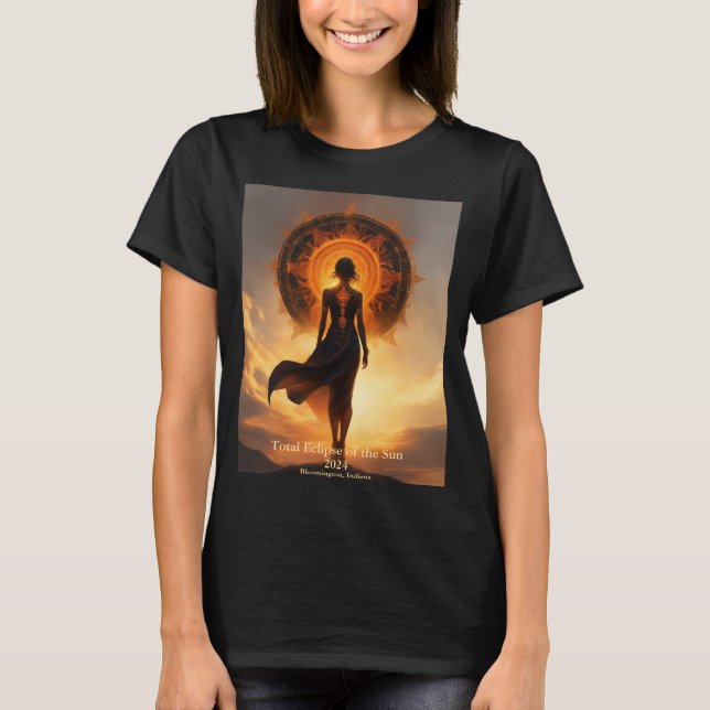 Total Solar Eclipse Goddess Looking at Sun 2 Sides T-Shirt (Front)