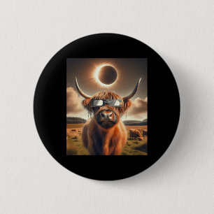 Total Solar Eclipse Highland Cow Wearing Sungles 1 6 Cm Round Badge