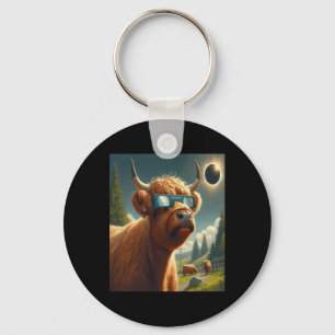 Total Solar Eclipse Highland Cow Wearing Sungles Key Ring