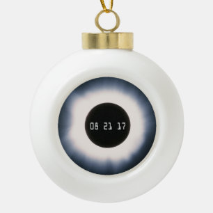 Total Solar Eclipse in Black and White Ceramic Ball Christmas Ornament