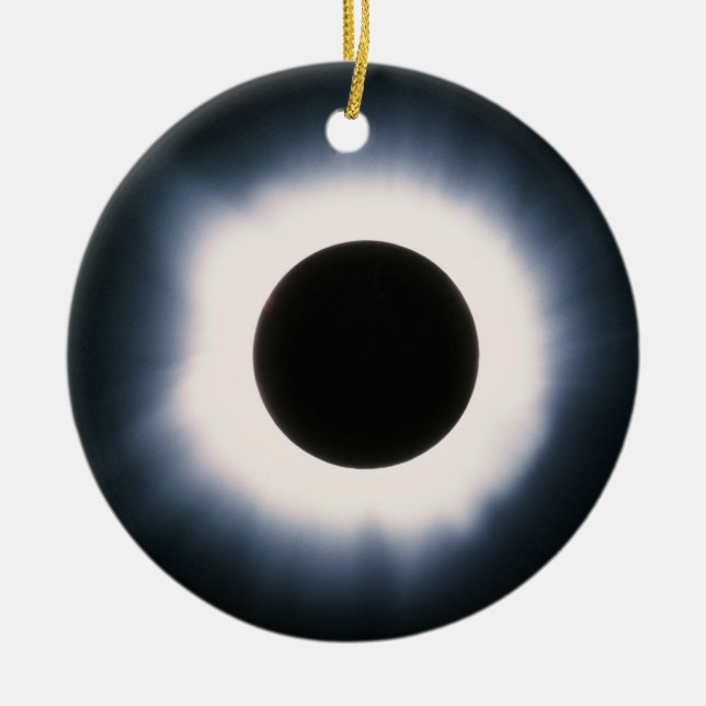 Total Solar Eclipse in Black and White Ceramic Tree Decoration (Front)
