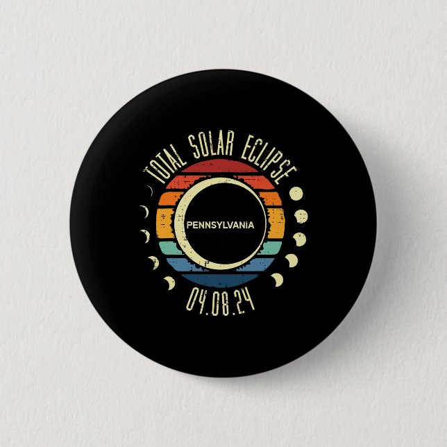 Total Solar Eclipse Pennsylvania Retro 04.08 Men W 6 Cm Round Badge (Front)