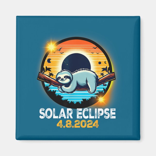 Total Solar Eclipse Sloth Solar Illustration Magnet (Front)