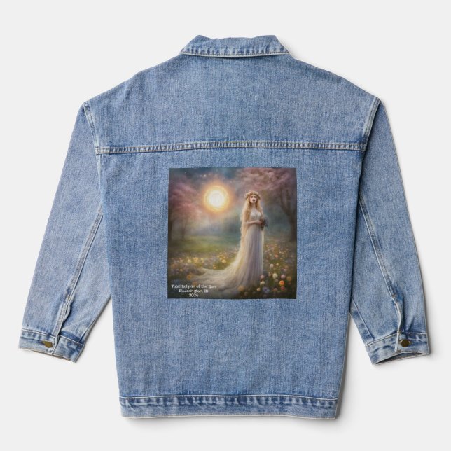 Total Solar Eclipse Spring Goddess Add Text 2024 Denim Jacket (Back)