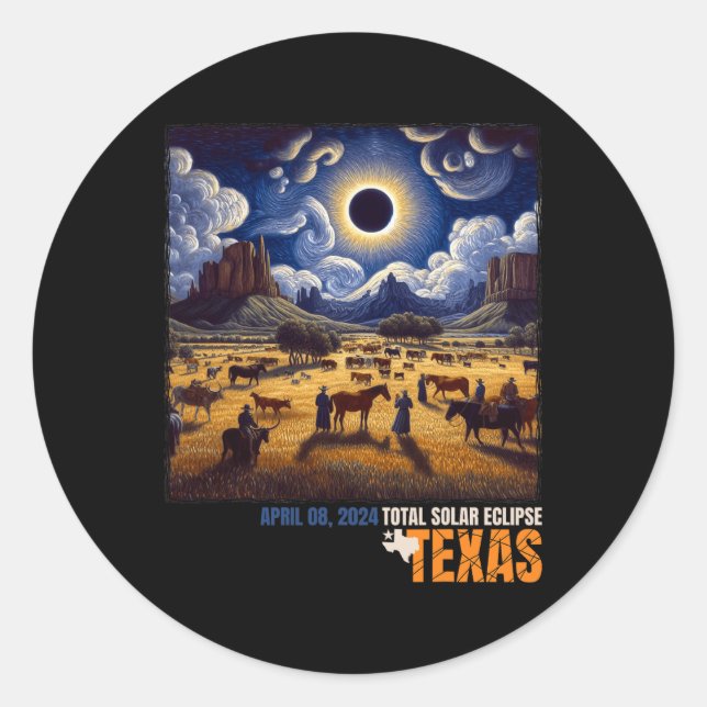 Total Solar Eclipse Texas Farm Totality April 8th  Classic Round Sticker (Front)