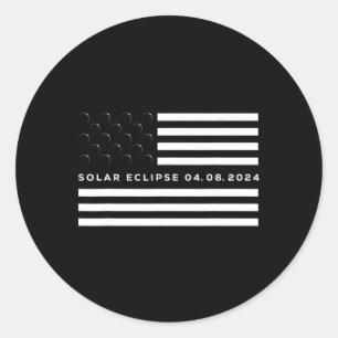 Total Solar Eclipse US American Flag 04.08.2024 To Classic Round Sticker