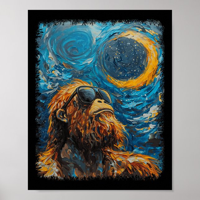 Total Solar Eclipse Van Gogh Starry Night Art Styl Poster (Front)