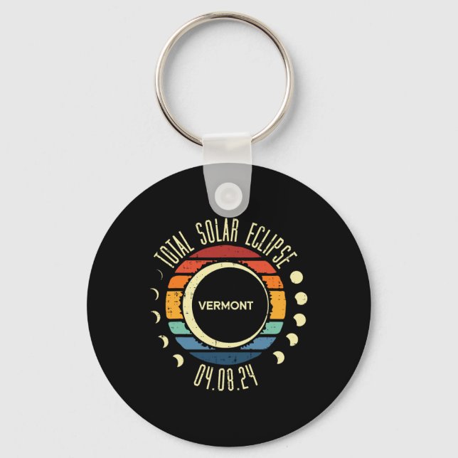 Total Solar Eclipse Vermont Retro 2024 Men Women K Key Ring (Front)