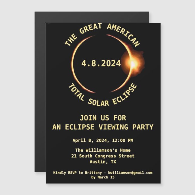 Total Solar Eclipse Viewing Party 4/8/2024 USA Inv Magnetic Invitation (Front/Back)