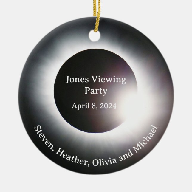 Total Solar Eclipse viewing party Ceramic Tree Decoration (Front)