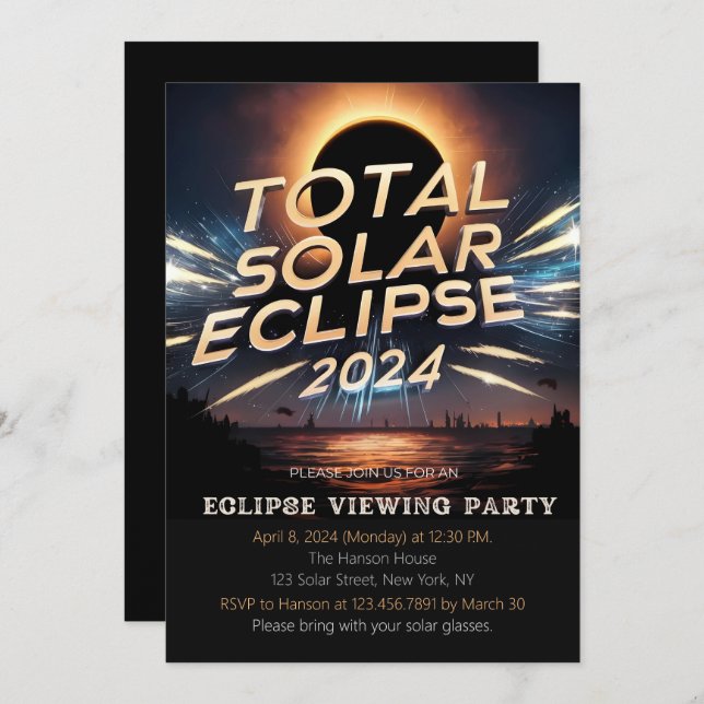 Total Solar Eclipse Viewing Party Invitation Apr 8 (Front/Back)