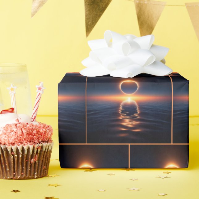 Total Sun Eclipse Over Ocean Water Wrapping Paper (Birthday Party)