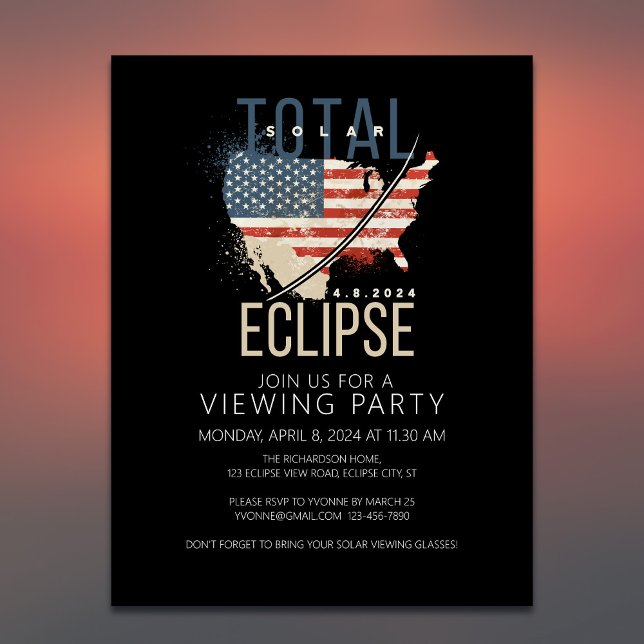 Total Total Solar Eclipse USA Map Viewing Party Invitation Postcard (Add your event details to customize your Total Eclipse Viewing Party)