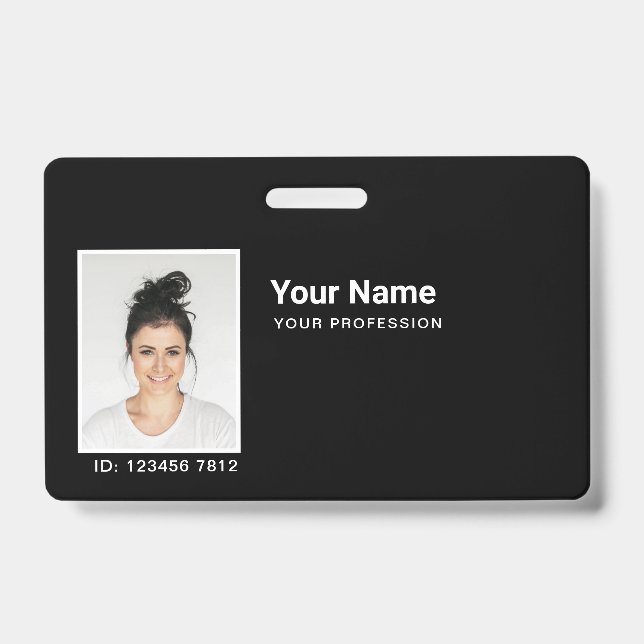 TotalBlack Employee Photo Bar or Qr Code Logo Name ID Badge (Front)