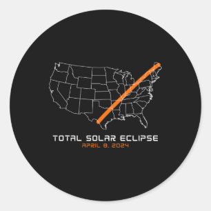 Totality Path 04 08 24 Total Solar Eclipse 2024 Classic Round Sticker