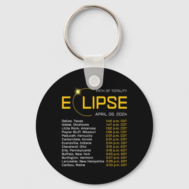 Totality Path 2024 Eclipse Map Total Eclipse Astro Key Ring (Front)