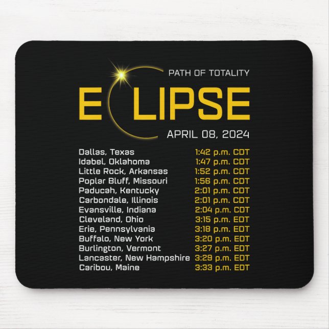 Totality Path 2024 Eclipse Map Total Eclipse Astro Mouse Mat (Front)