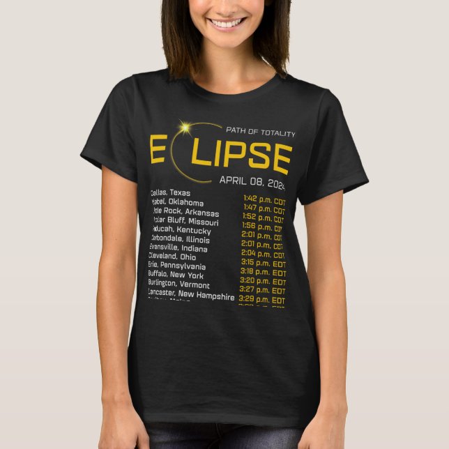 Totality Path 2024 Eclipse Map Total Eclipse Astro T-Shirt (Front)