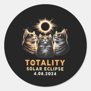 Totality Three Cats Wearing Glasses Solar Eclipse Classic Round Sticker