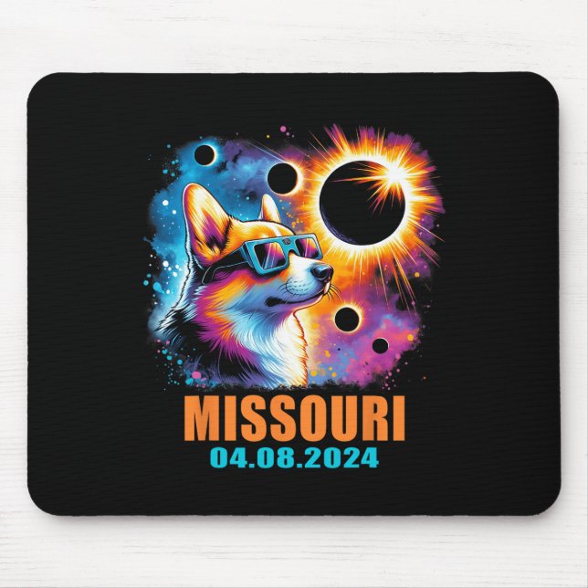 Totality Total Solar Eclipse 2024 Missouri Corgi D Mouse Mat (Front)