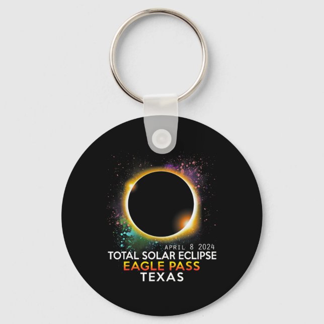 Totality Total Solar Eclipse Eagle Pass Texas Apri Key Ring (Front)