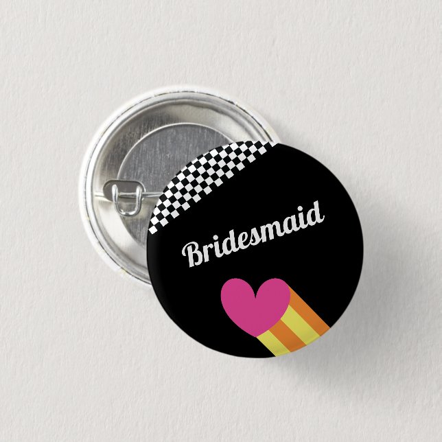 Totally 80s Heart and Chequered Wedding 3 Cm Round Badge (Front & Back)
