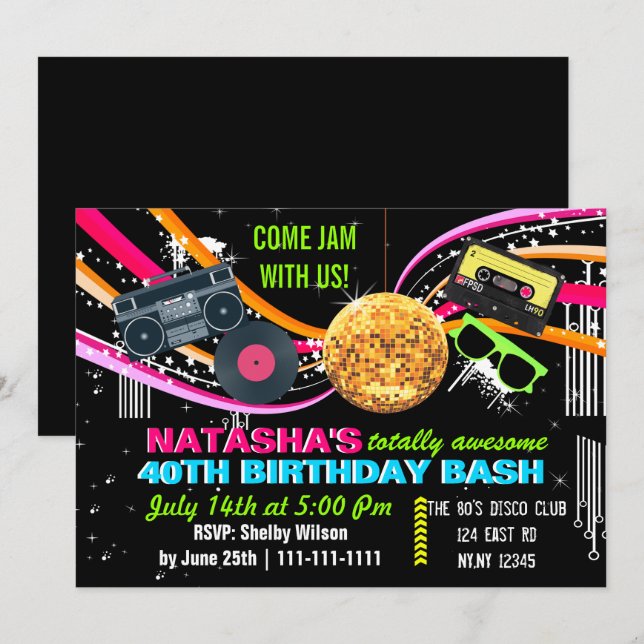 totally 80's retro Birthday party Invitation (Front/Back)