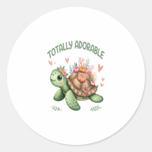 Totally Adorable Turtle with Coral Classic Round Sticker