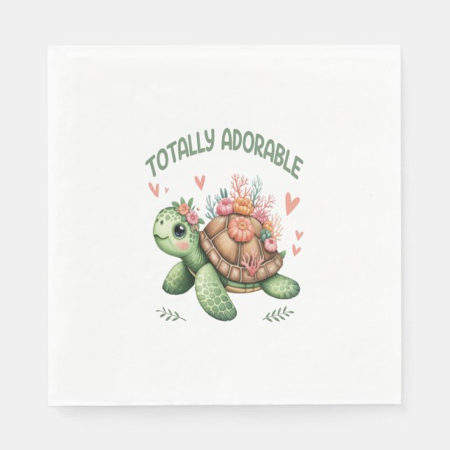 Totally Adorable Turtle with Coral Napkin (Front)