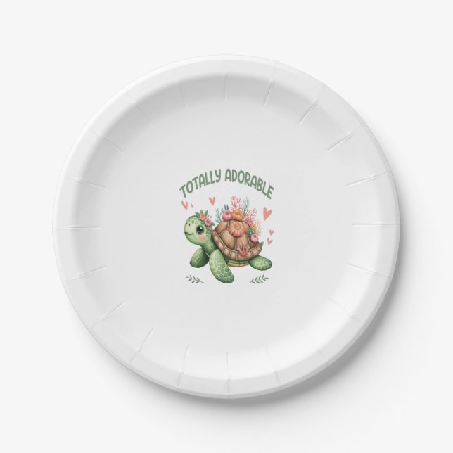 Totally Adorable Turtle with Coral Paper Plate (Front)
