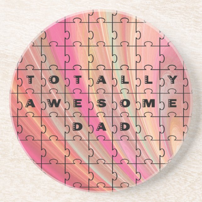 Totally Awesome Dad Pink/Brown Coaster (Front)