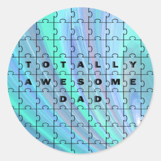 Totally Awesome Dad Puzzle Blue Classic Round Sticker