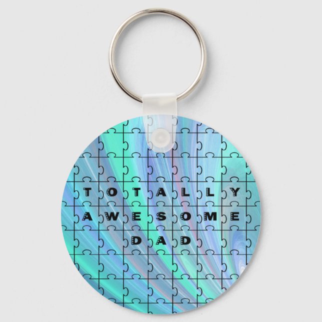 Totally Awesome Dad Puzzle Blue Key Ring (Front)