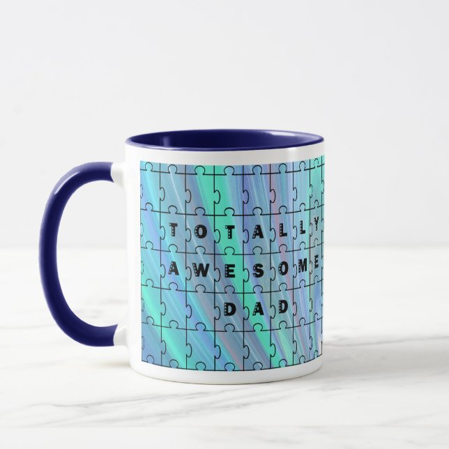 Totally Awesome Dad Puzzle Blue Puzzle Mug (Left)