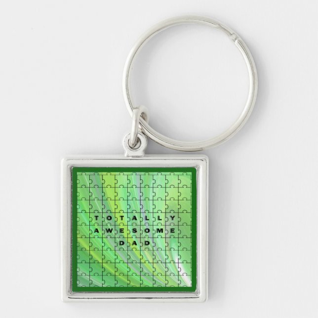 Totally Awesome Dad Puzzle Green Key Ring (Front)