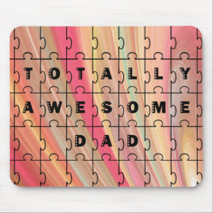 Totally Awesome Dad Puzzle Text Pink/Brown Pattern Mouse Mat