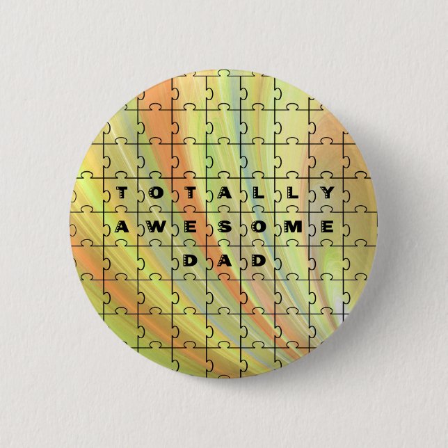 Totally Awesome Dad Puzzle Yellow/Brown 6 Cm Round Badge (Front)