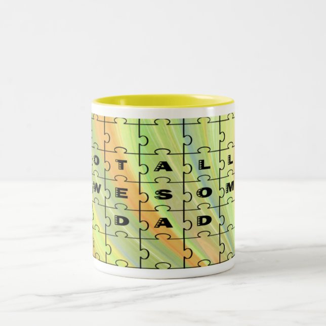 Totally Awesome Dad Puzzle Yellow/Brown Two-Tone Coffee Mug (Center)