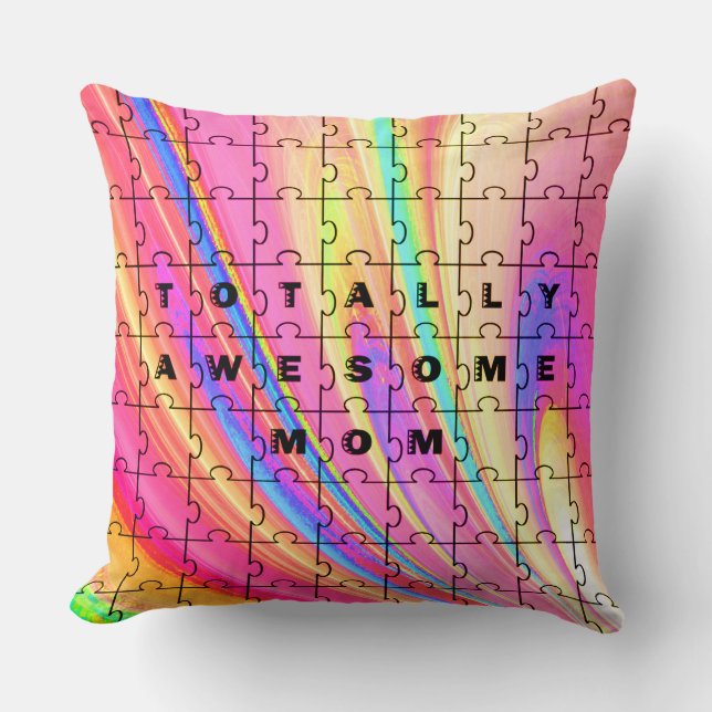 Totally Awesome Mum Pink Swirl Puzzle Design Cushion (Front)