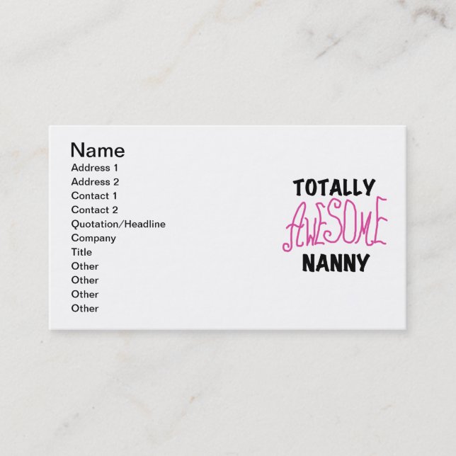 Totally Awesome Nanny Pink T-shirts and Gifts Business Card (Front)