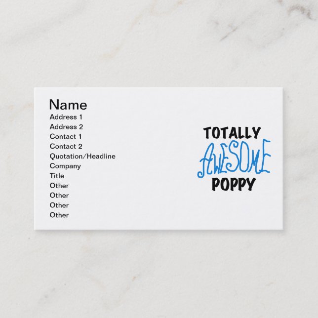 Totally Awesome Poppy T-shirts and GIfts Business Card (Front)