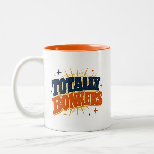 Totally Bonkers - Retro Typography Design Two-Tone Coffee Mug (Left)