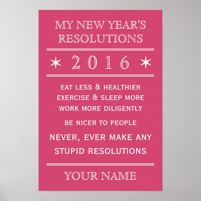 Totally customisable New Year's Resolution poster (Front)