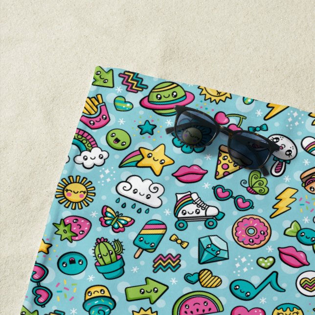Totally Cute Doodles beach towel (In Situ)